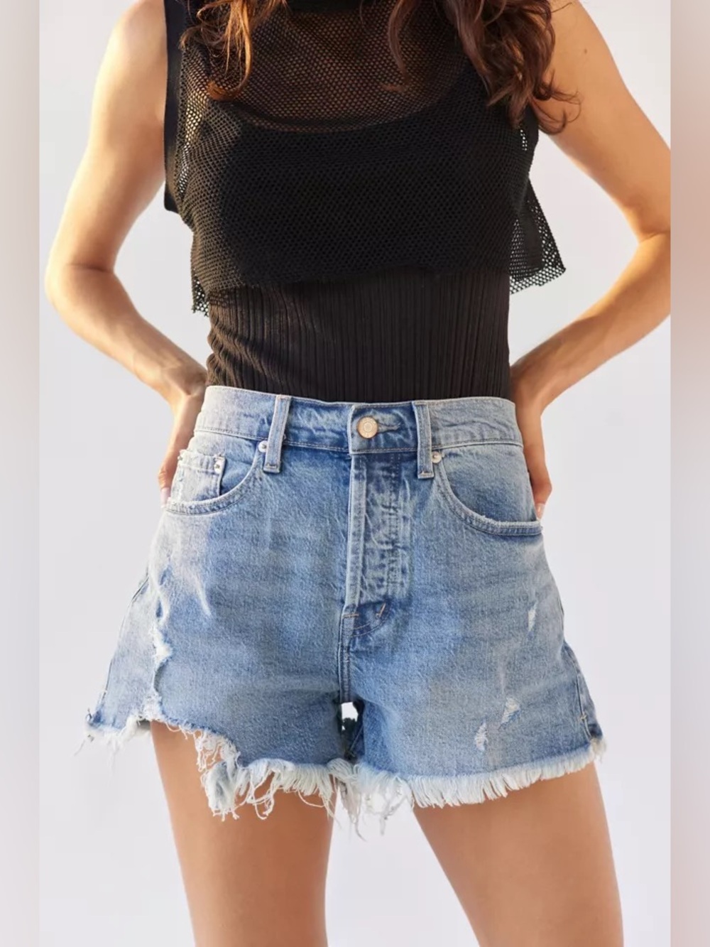Pistola Women’s Nova Cut Off High Rise Shorts Size 28 Tulum Blue Retail $138